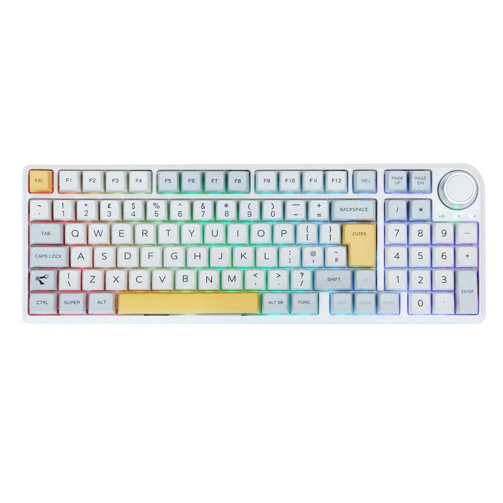 EPOMAKER TH96 ISO UK Layout 96% Hot Swap 2.4Ghz/Bluetooth 5.0/Wired Gasket Mechanical Gaming Keyboard with South-facing RGB LEDs, Knob Control for Windows/Mac (Theory, Gateron Pro Yellow)