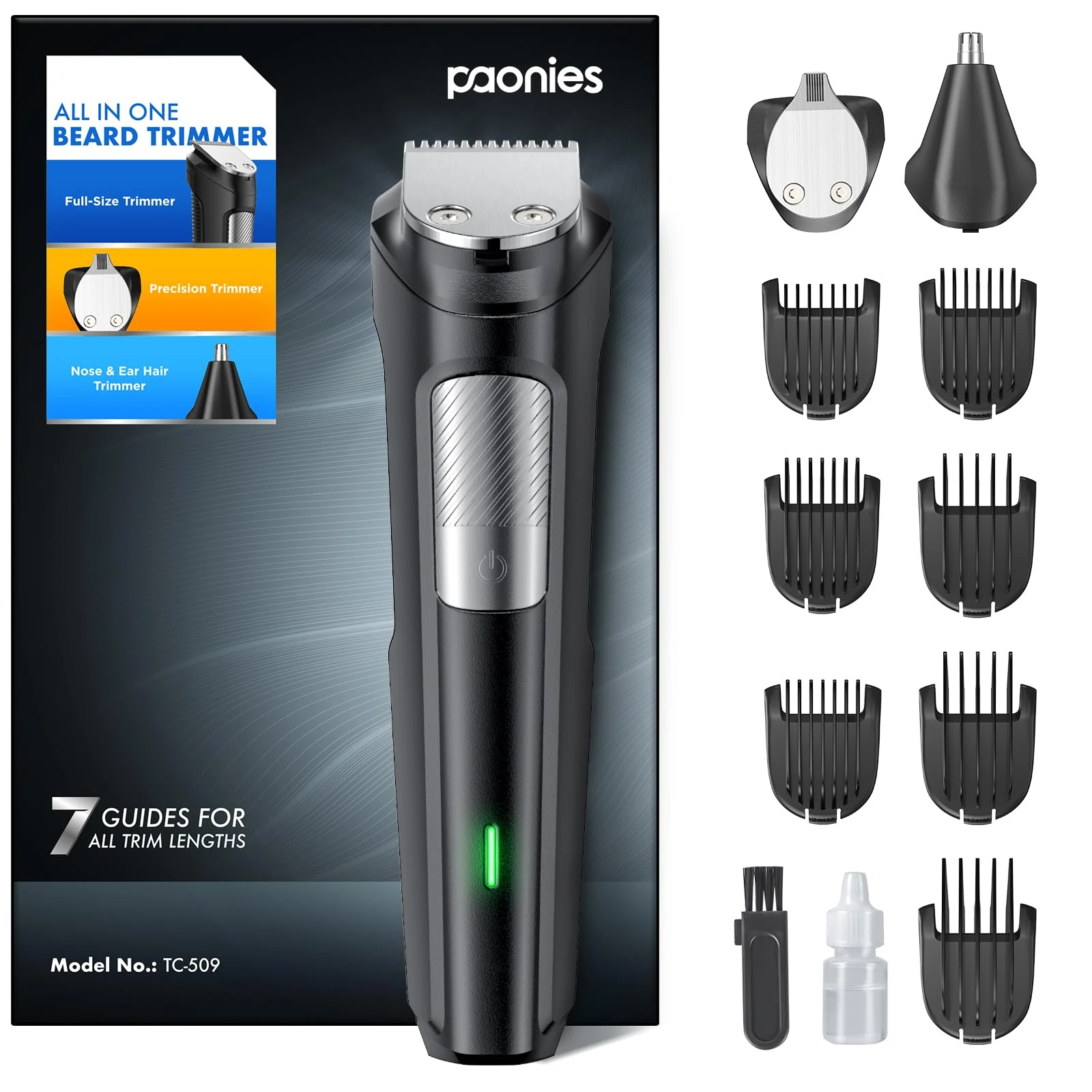 Beard Trimmer Hair Clippers Men, Nose & Ear Trimmer, All-in-One Body Groomer Men Kit, Cordless Rechargeable Hair Clippers with 7 Limit Combs, Stainless Steel Blades, 100% Waterproof Extra Long Life