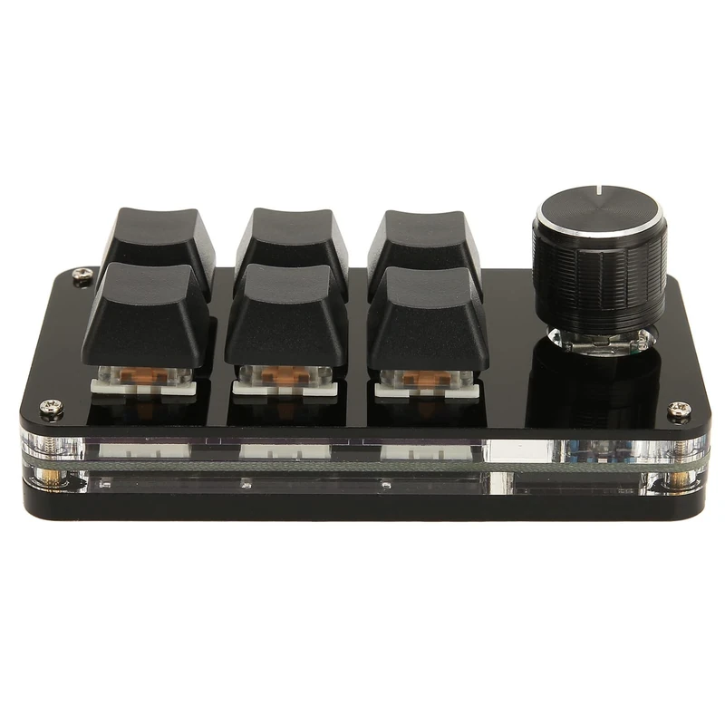 Goshyda One Handed Macro Mechanical Keyboard, USB 6 Keys Mini DIY Programmable Keyboard with Knob, Multifunction OSU Gaming Keyboard for Office Gaming Lab