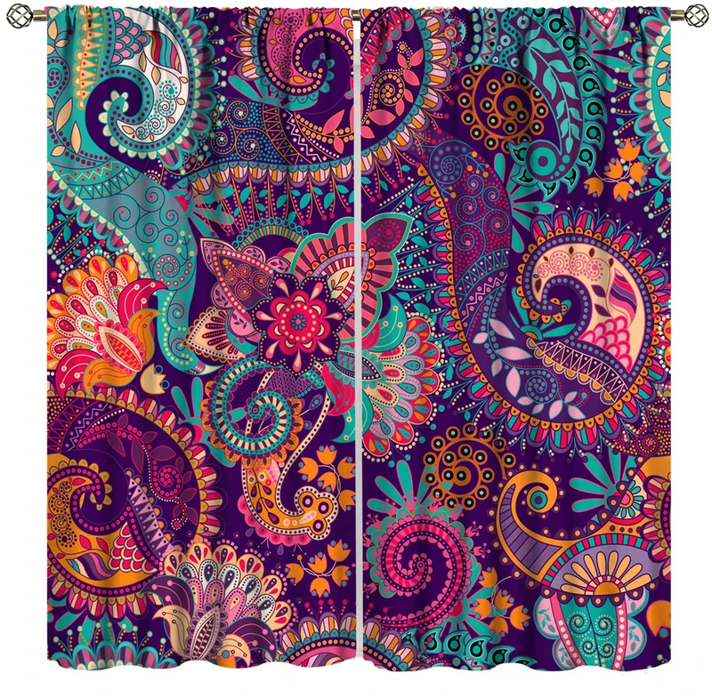 Vintage Bohemian Curtains, Indian Bohemian Mandala Colorful Pattern Blackout Thermal Curtains, Bedroom Living Room Curtains, 2 Panel Set, 72x63 in.