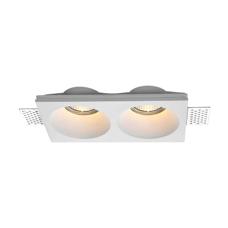 V-TAC Double Recessed Rectangular LED Spotlight Holder 2 x GU10 and GU5.3 (MR16) in Plaster with Clean Cut White - Image 1