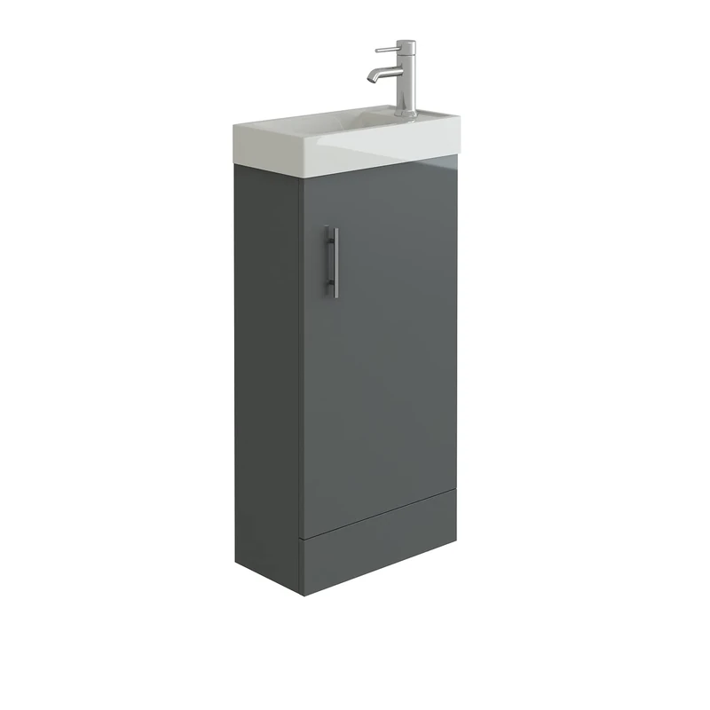 VeeBath Bathroom Cloakroom Vanity Basin Cabinet Unit Free Standing White High Gloss Sink Storage Furniture (Anthracite Grey)