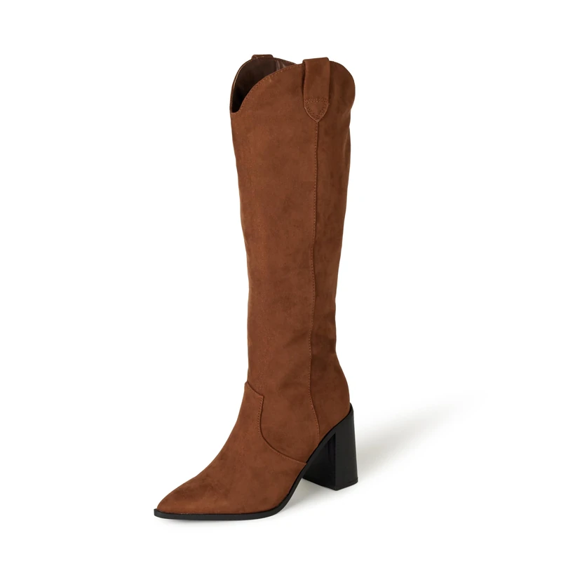 The Drop Women's Cassandra Knee-High Western Boot, Brown, 10