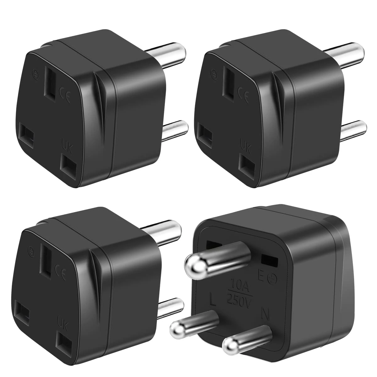 LUKELI 4 Pack UK to India Plug Adapter India Travel Adapter Maldives Plug Adapter for Indian Pakistan Sri Lanka,Burma,Maldives Iraq Nepal Yemen Zambia (Black 4 Pack)