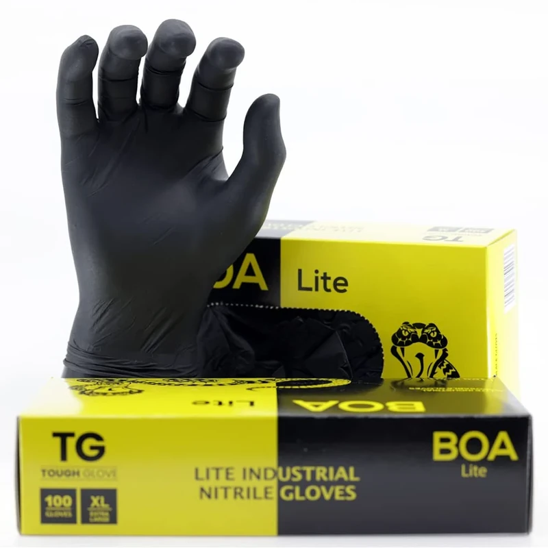 TG TOUGH GLOVE BOA LITE (M) Nitrile Gloves (Pack Of 100) | Black Multi-Purpose Disposable Gloves | DIY Gloves Powder & Latex Free Lightweight Durable Nitrile