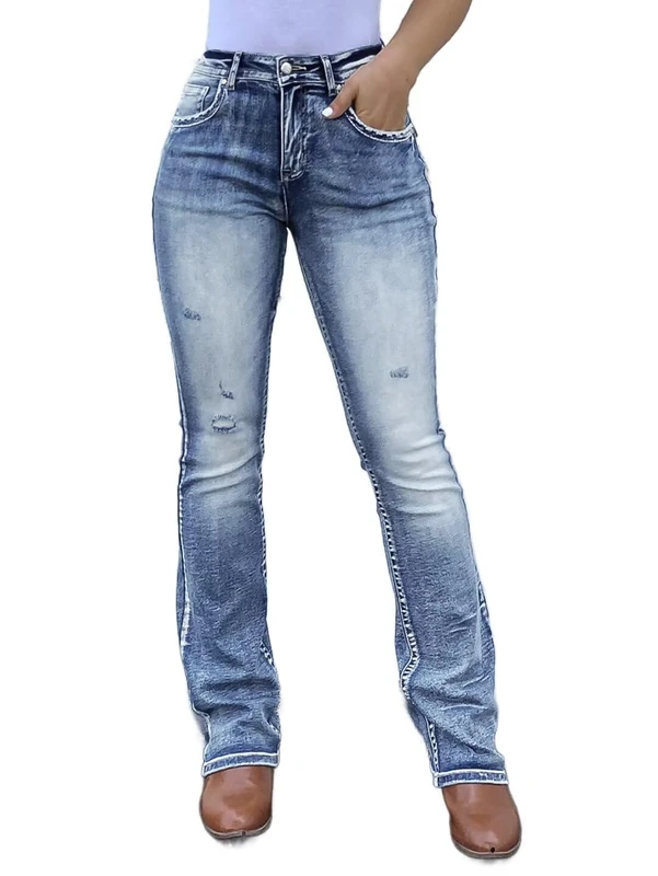 Flamingals Boot Cut Jeans for Women Trendy Stretch Jeans Butt Lifting Jeans Tummy Control Jeans Denim Pants, Mid Blue, Large