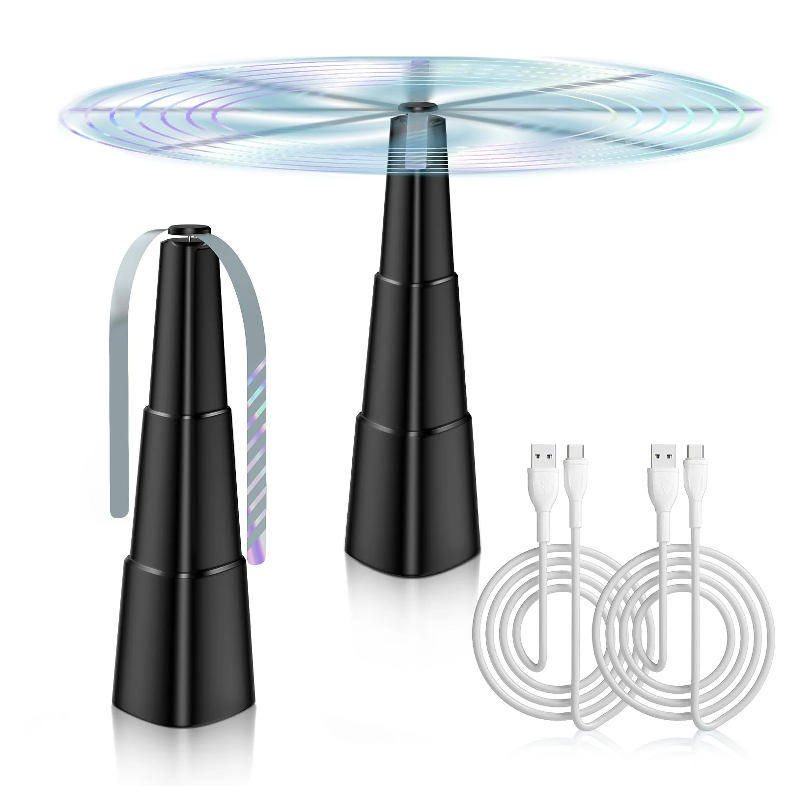 BNGXR Fly Fans for Tables, 2 Pack Rechargeable Portable Fly Repellent Fan Spinner with Hanging Hook for Outdoor, Restaurant, Picnic, Party, Kitchen