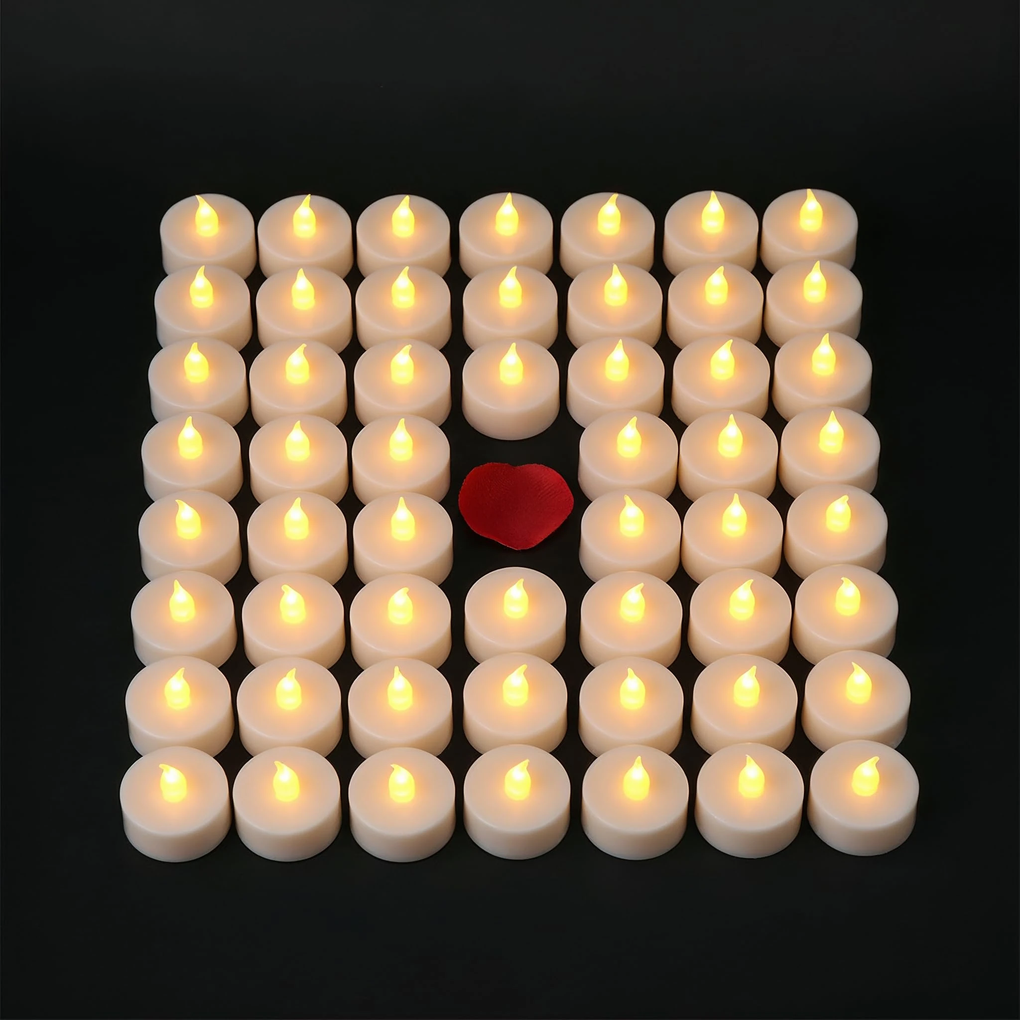 VIROSA Pack of 48 Realistic and Bright Battery Operated Flickering Flameless Tea Light Led Candles, Batteries Included - Yellow