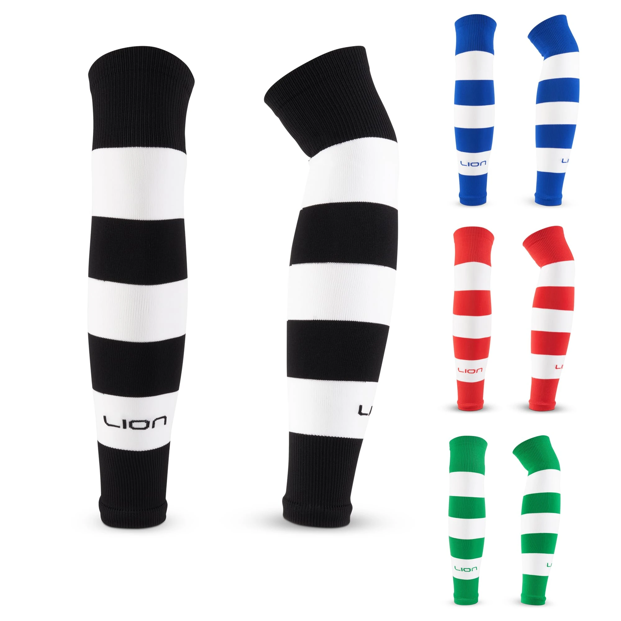 LION SPORTSWEAR Football Sock Sleeves To Accompany Grip Socks - Fits Over Calf/Shin Pads - Variety Of Colours To Match Your Team Kit (Black & White)