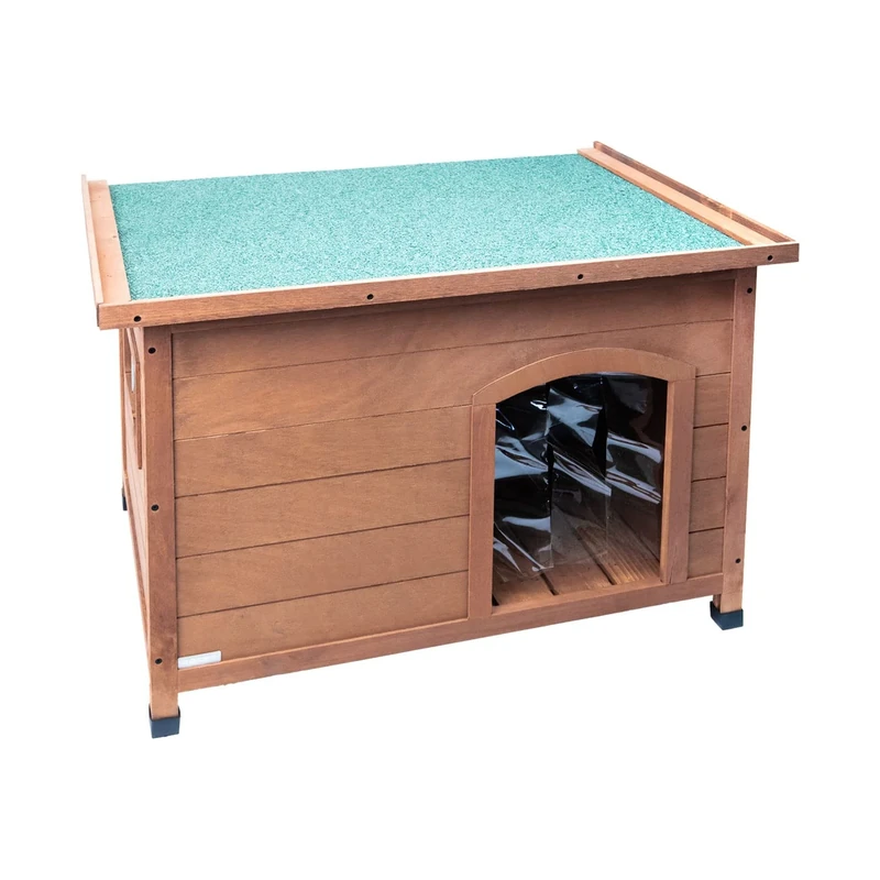 Aqpet Friends Baita Wooden Outdoor Dog Kennel with Openable Roof and Thermal Curtains Included, Small 85 x 60 x 58 h