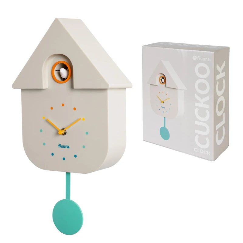 Fisura - White and multicolored cuckoo clock. Original wall clock for gift. Modern and colorful wall decoration 3 AA batteries not included, ABS plastic, 21,5 x 8 x 41,5.