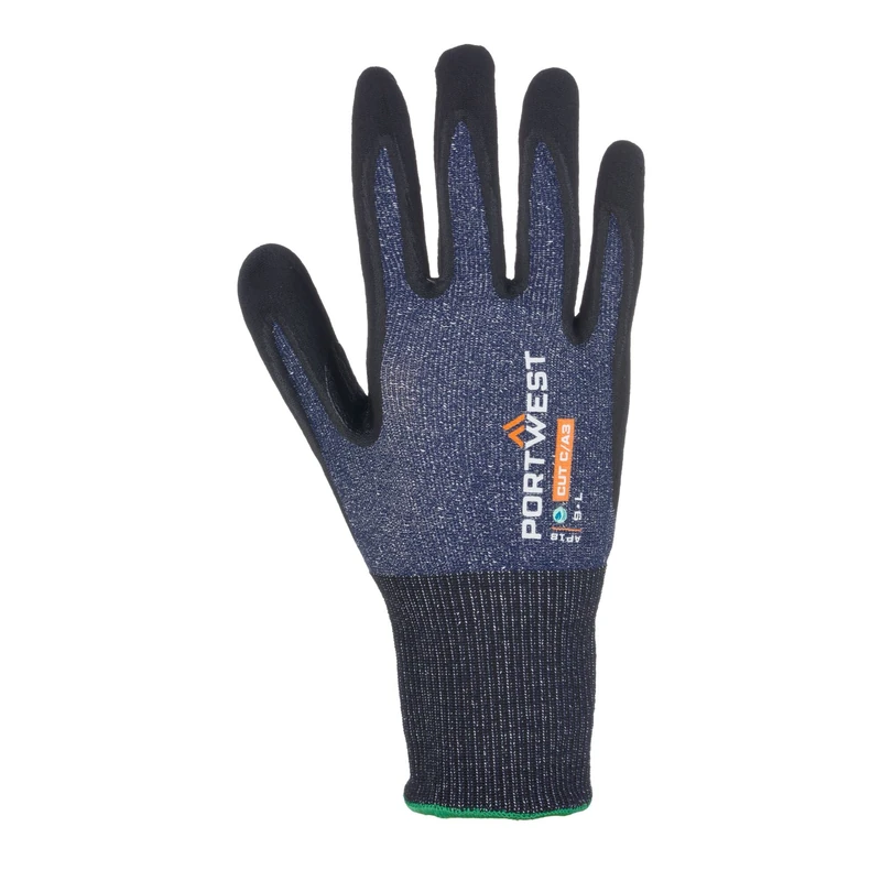 Portwest AP18 Cut Resistant Eco Nitrile Work Safety Gloves Level C Protection Touchscreen Compatible Sustainable Recycled PET Breathable Durable, Blue/Black, L - Image 1