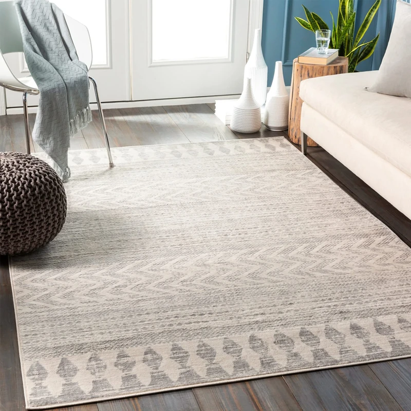 Livabliss Oslo Geometric Rug - Scandi Area Rugs Living Room 140x200 cm, Dining, Kitchen - Neutral, Abstract Patterned Rugs, Boho Style, Easy Care Pile - Large Rug, White and Grey