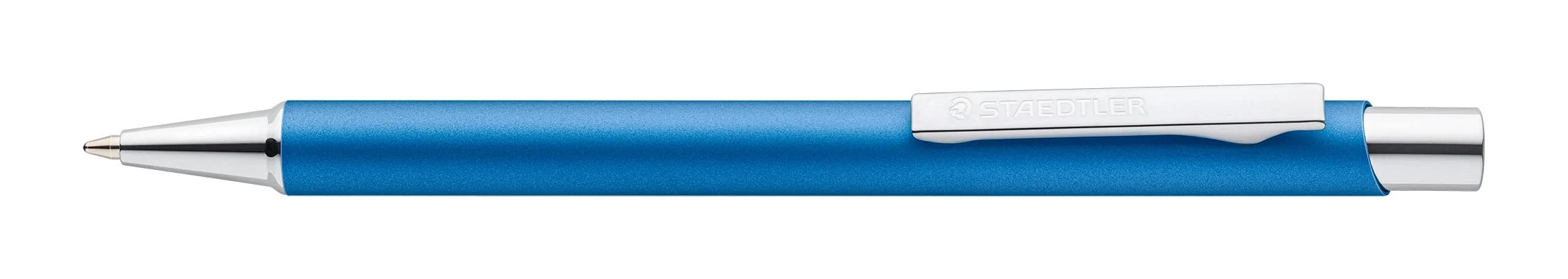 STAEDTLER Elegance 421 45-39 Retractable Ballpoint Pen, Metal Shaft, Durable, Interchangeable M Refill, Indelible, Blue Ink Colour, Pack of 10 Pacific Blue Ballpoint Pens in Cardboard Case