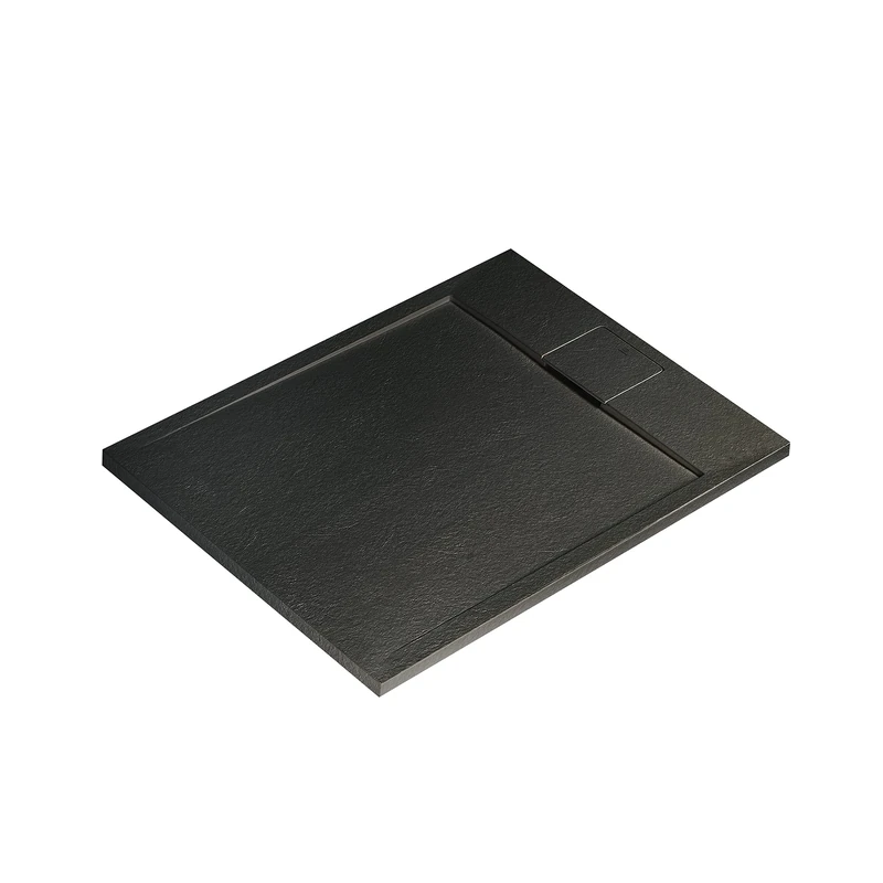 Ideal Standard - Ultra Flat S i.Life, Rectangular Shower Tray 100x80 in Resin, Short Side Drain, Matt Stone Effect Finish, Black