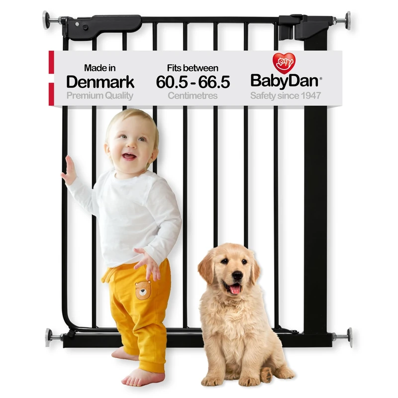 BabyDan Esbjerg, Extra Slim Pressure Fit Stair Gate, 60.5-66 cm, Black, Made in Denmark - (Pet Gate/Dog gate)