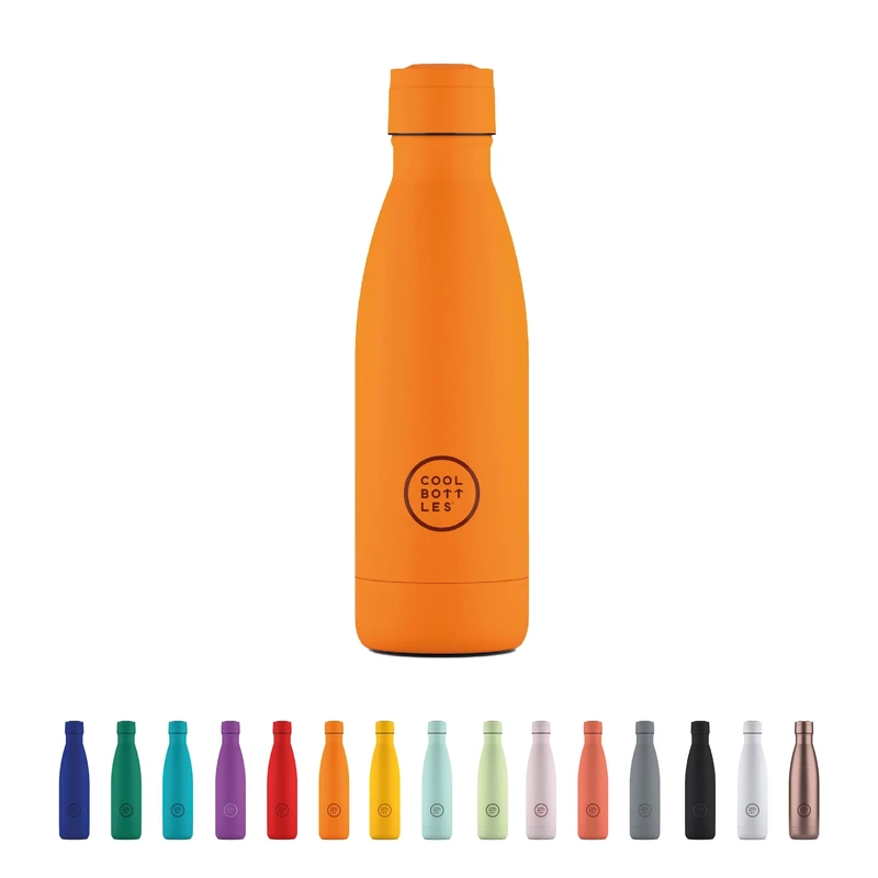 Cool Bottles - Stainless Steel Water Bottle - 350 ml - Vivid Orange - 23.5 x 7 cm - Airtight Thermal Bottle - Cold Drinks 36 H and Hot 18 H - Triple-Cool Technology - BPA Free