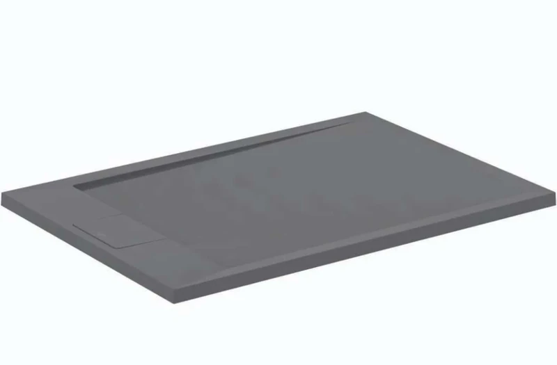 Ideal Standard - Ultra Flat S i.Life, Rectangular Shower Tray 100x70 in Resin, Short Side Drain Waste, Stone Effect matt Finish, Concrete Grey