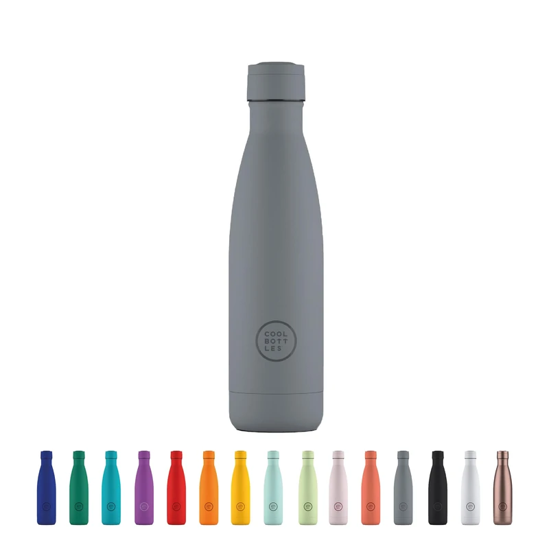 Cool Bottles - Stainless Steel Water Bottle – 500 ml – Pastel Grey – 26.5 x 7 cm – Airtight Thermal Bottle – Cold 36 Hours and Hot 18 Hours – Triple-Cool Technology – BPA-Free