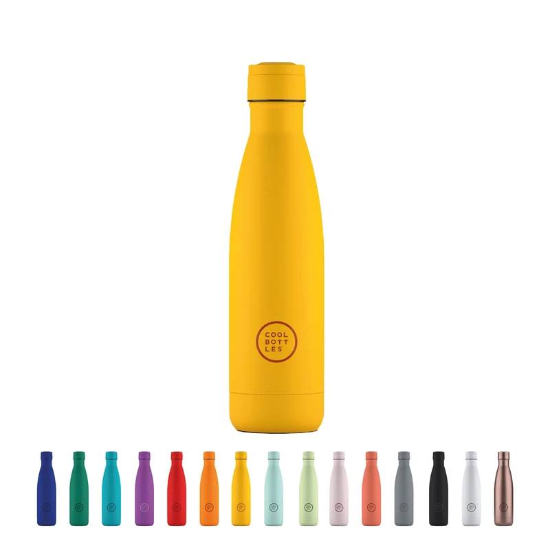 Cool Bottles - Stainless Steel Water Bottle – 500 ml – Vivid Yellow – 26.5 x 7 cm – Airtight Thermal Bottle – Cold 36 Hours and Hot 18 Hours – Triple-Cool Technology – BPA-Free