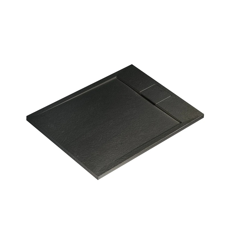Ideal Standard - Ultra Flat S i.Life 90 x 70 Rectangular Resin Shower Tray with Short Side Waste - Matte Finish - Black - Image 1