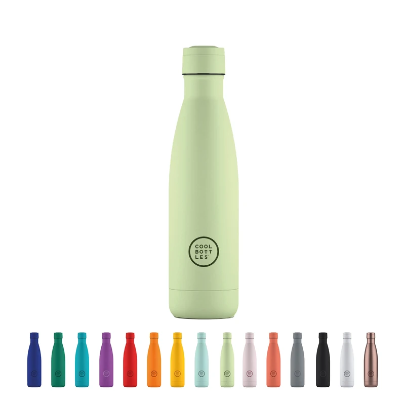 Cool Bottles - Stainless Steel Drinking Bottle - 500 ml - Pastel Green - 26.5 x 7 cm - Thermal Cold Drinks 36 Hours and Hot Drinks 18 Hours - Triple-Cool Technology - BPA Free