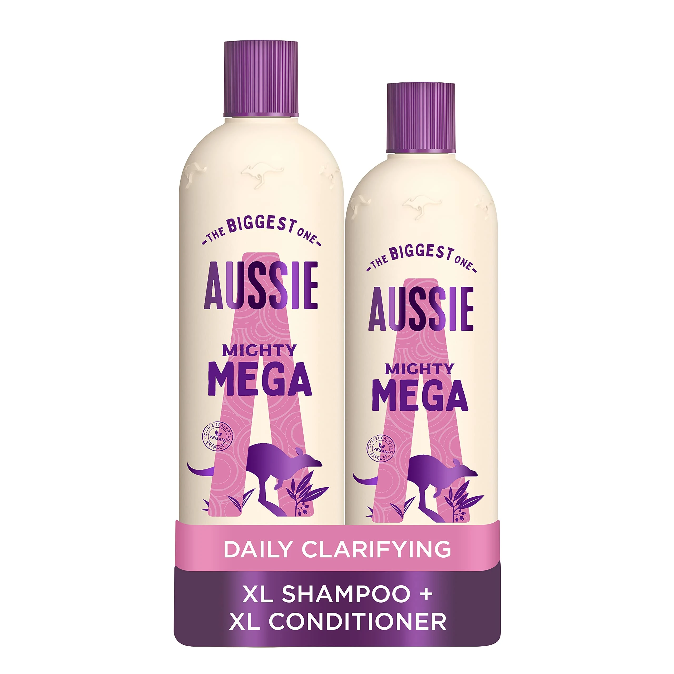 Aussie Mega Shampoo and Conditioner Set, Hair Care for Dry Damaged Hair, Vegan Shampoo and Conditioner, Silicone Free, XL Value Pack, 675ml shampoo and 470 conditioner, Pack of 2