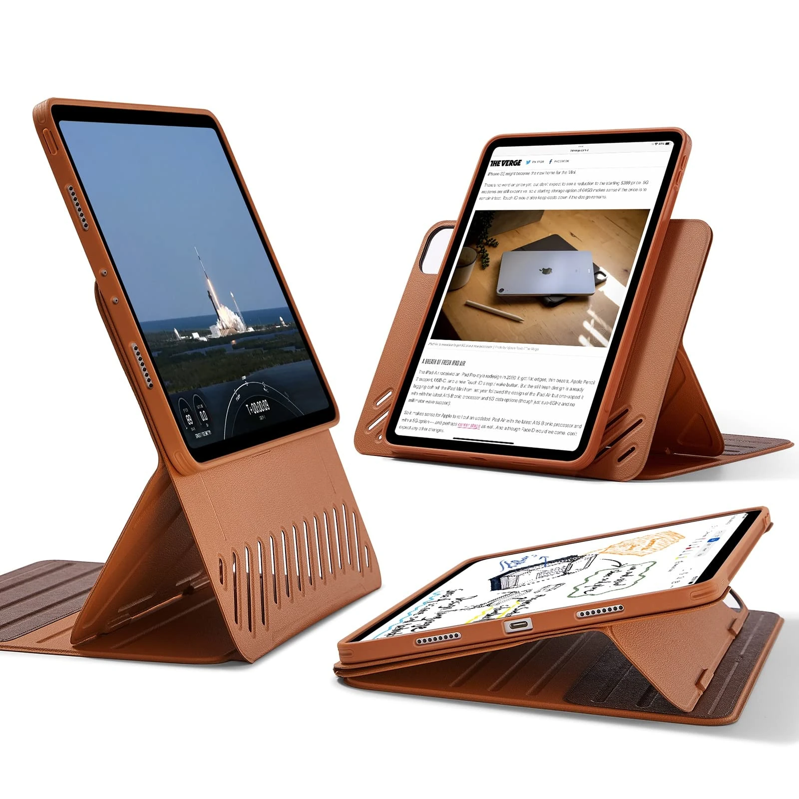 ESR for iPad Pro 11 Inch Case(2022/2021/2020/2018), Rugged Protection, Detachable Magnetic Cover, Adjustable Portrait/Landscape Stand with Raised Screen View, 9 Stand Angles, Brown