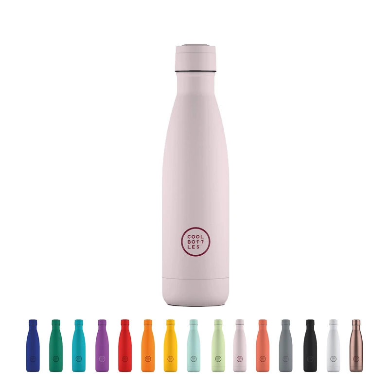 Cool Bottles - Stainless Steel Water Bottle – 500 ml – Pastel Pink – 26.5 x 7 cm – Airtight Thermal Bottle – Cold 36 Hours and Hot 18 Hours – Triple-Cool Technology – BPA-Free