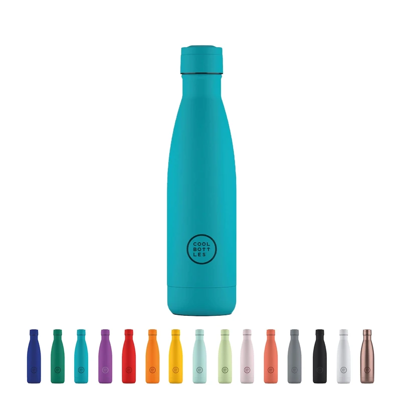 Cool Bottles - Stainless Steel Water Bottle - 500 ml - Vivid Turquoise - 26.5 x 7 cm - Airtight Thermal Bottle - Cold 36 Hours and Hot 18 Hours - Triple-Cool Technology - BPA Free