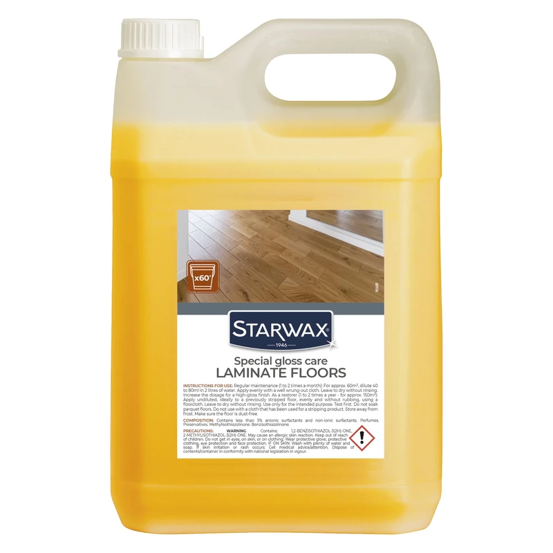 STARWAX - Special Gloss Care Product for Laminate Floors - Cleans and Restores Gloss - Non-Slip - No-Rinse - 5L - Up To 3,600m²