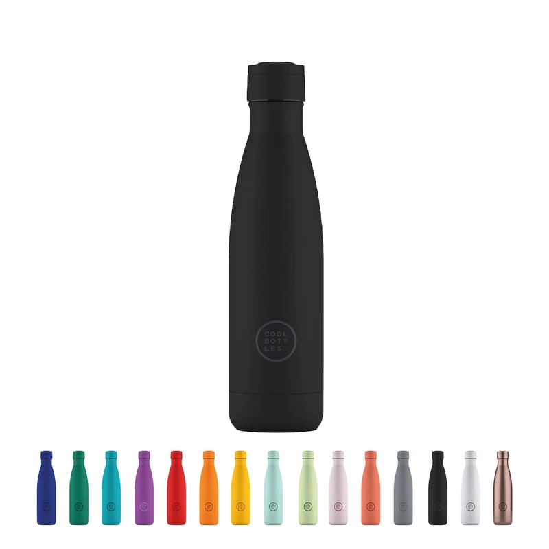 Cool Bottles - Stainless Steel Water Bottle - 500 ml - Mono Black - 26.5 x 7 cm - Airtight Thermal Bottle - Cold Drinks 36 Hours and Hot 18 Hours - Triple-Cool Technology - BPA Free