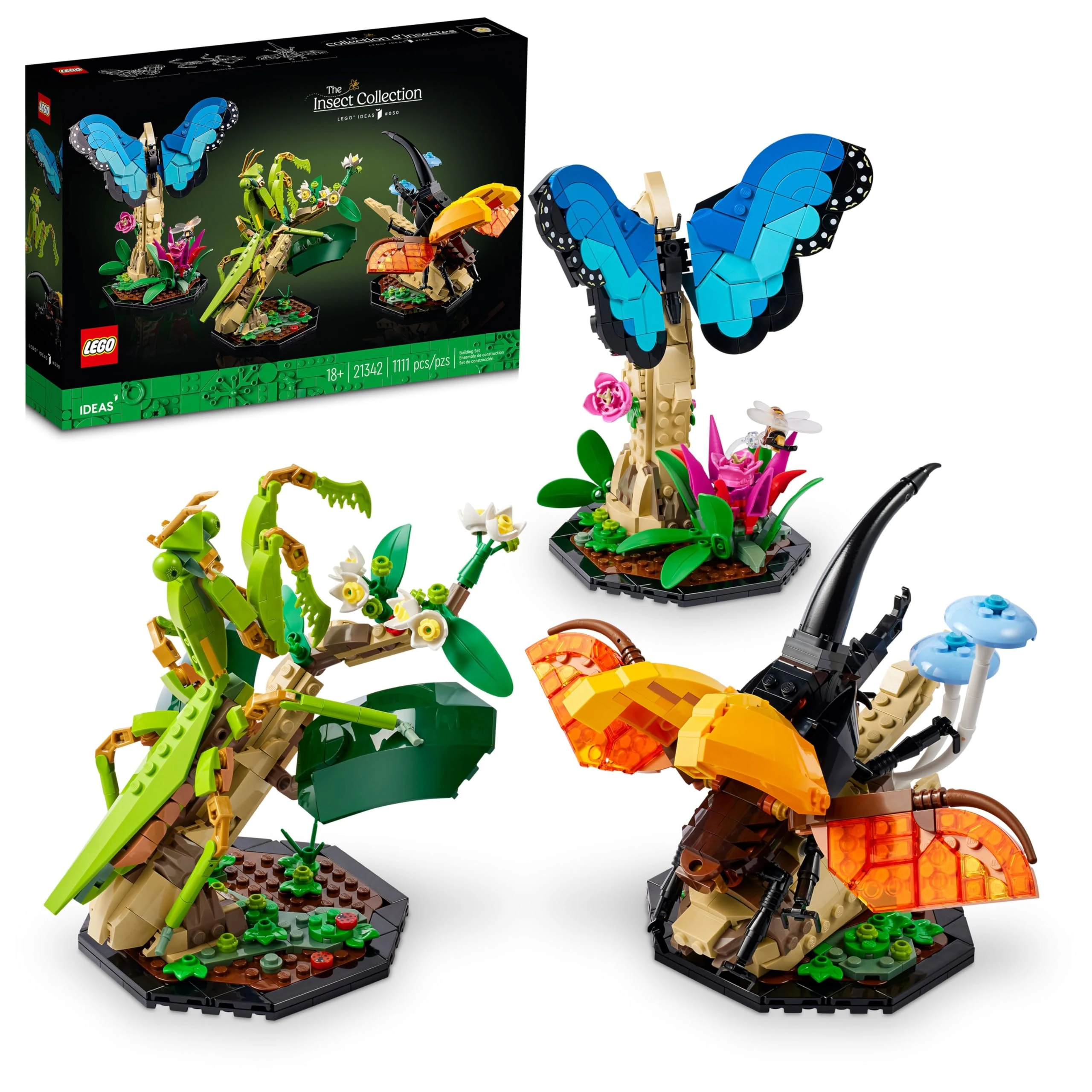 LEGO Ideas The Insect Collection, Fun Gift for Nature Lovers, with Life-Size Blue Morpho Butterfly, Hercules Beetle and Chinese Mantis Display Models, Insect Building Set, Nature Décor (6452127)