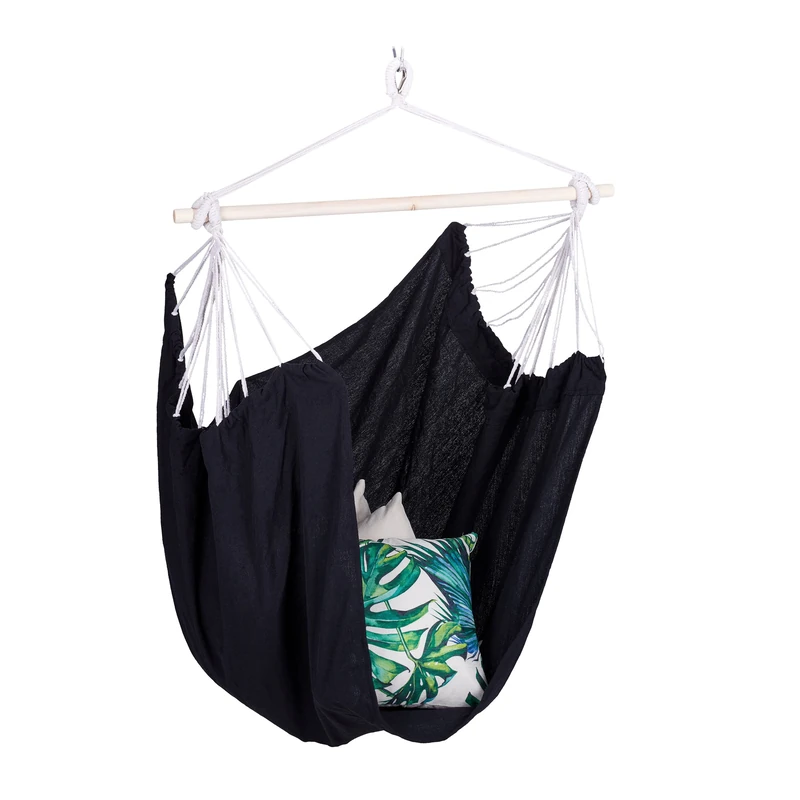 Relaxdays Hanging Chair, Modern Cotton Swing Seat, For Adults & Children, In- & Outdoor Use, Max. 150 Kg, Black