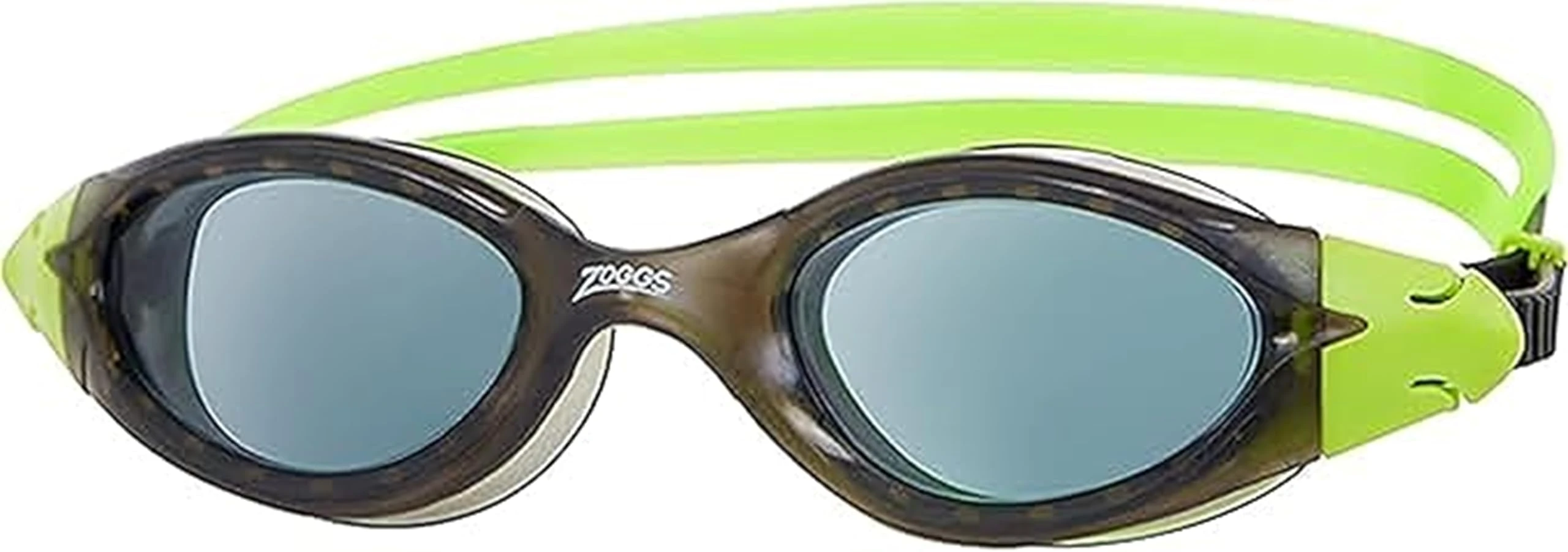 Zoggs Panorama Kids Swimming Goggles (Smoke Lens, Black/Green, 6-14 Years) with Tinted UV Protection & Soft, Anti-Leak Seal, Wide Vision with Anti-Fog, Junior Boys & Girls Swim Goggles Kids