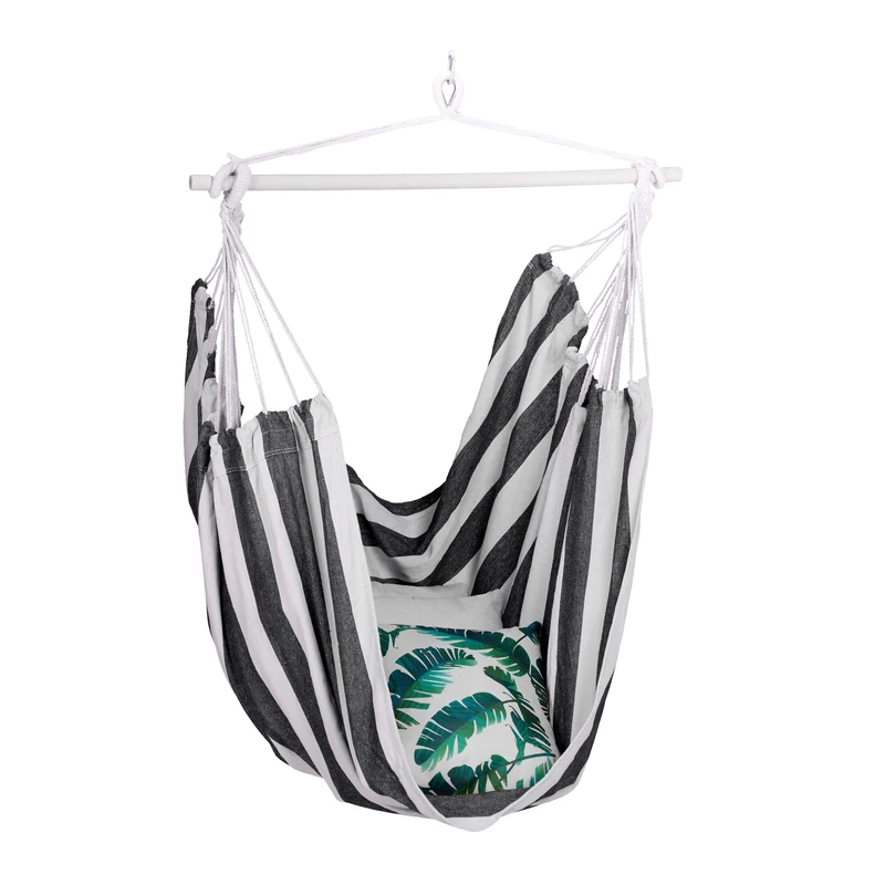 Relaxdays Hanging Chair, Modern Cotton Swing Seat, For Adults & Children, In & Outdoor Use, Max. 150 Kg, White and Black - Image 1