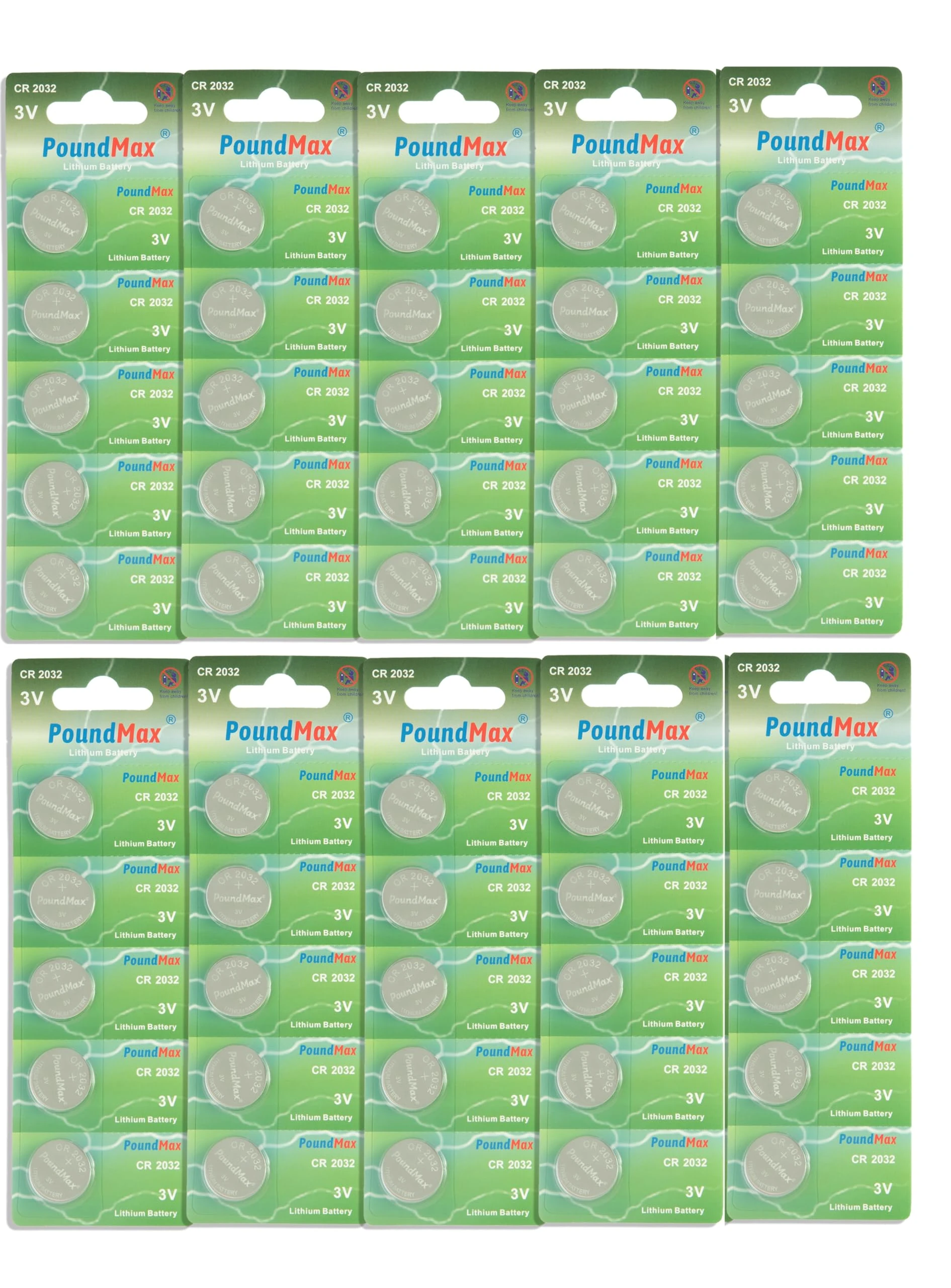 50 x 2032 CR2032,DL2032,ECR2032,5004LC,BR2032,KL2032,SB-T15 3V PoundMax Lithium Coin Cell Batteries