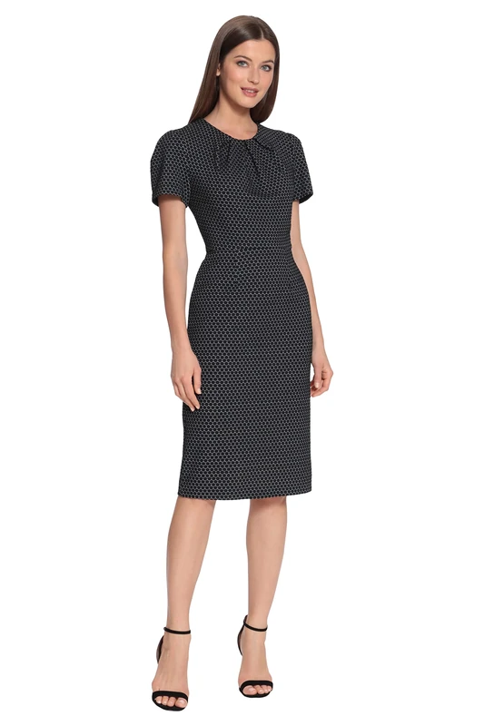 Maggy London Women's Tucked Jewel Neck Sheath Career Office Wear Work Dress, Black/White, 12 - Image 1