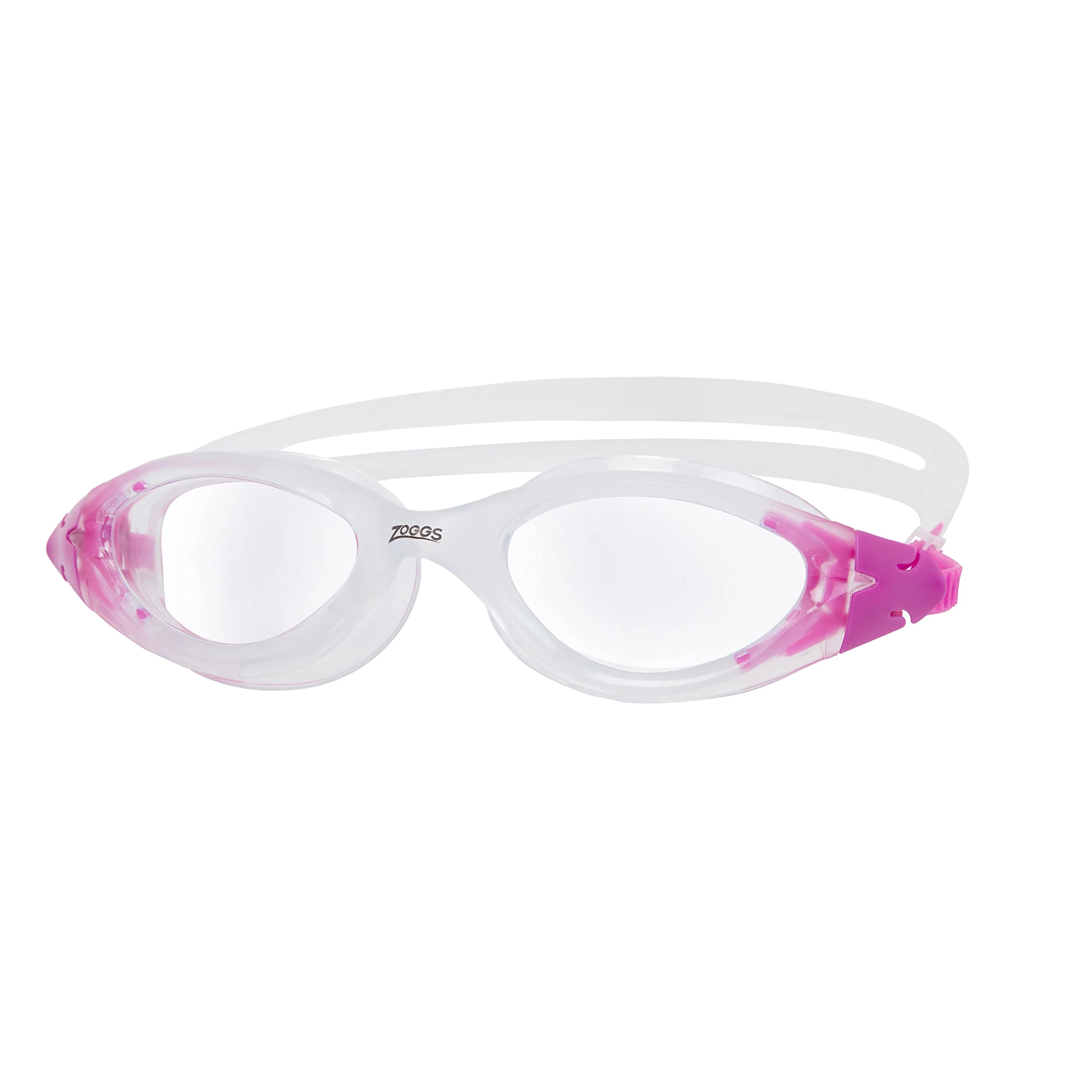 Zoggs Panorama Swim Goggles with Clear Lenses (Clear/Purple) Anti-Fog, UV Protection, Quick Adjust Strap, Wide Vision Adult Swimming Goggles