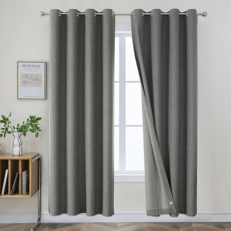 Joydeco Blackout Curtains 84 Inches Long 2 Panels Burg, Room Darkening Curtains for Bedroom, 100% Black Out Textured Thermal Drapes Privacy Protection 2 Panels Set(W42 x L84 Inch, Grey)