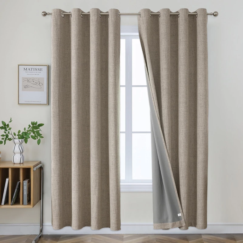 Joydeco Blackout Curtains 84 Inches Long 2 Panels Burg, Room Darkening Curtains for Bedroom, 100% Black Out Textured Thermal Drapes Privacy Protection 2 Panels Set(W42 x L84 Inch, Linen)