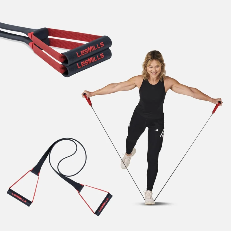 Les Mills SMARTBAND Resistance Band With Handles For Working Out, Yoga, Pilates, Elastic Exercise Bands