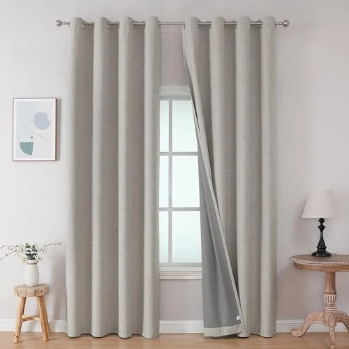 Joydeco Blackout Curtains 95 Inches Long 2 Panels Burg, Room Darkening Curtains for Bedroom, 100% Black Out Textured Thermal Drapes Privacy Protection 2 Panels Set(W42 x L95 Inch, Greyish White)