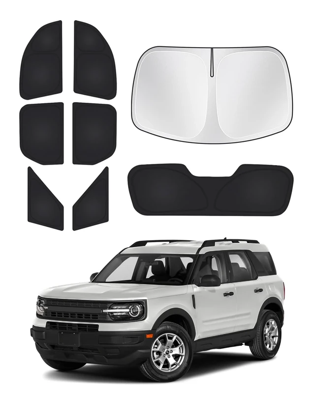 Canvcle Windshield Sun Shade for Ford Bronco Sport 2021-2023 2024 Side Rear Window Shade Cover Set Window Sun Visor Blocker Privacy Protection Keep Vehicle Cool Black 8PCS