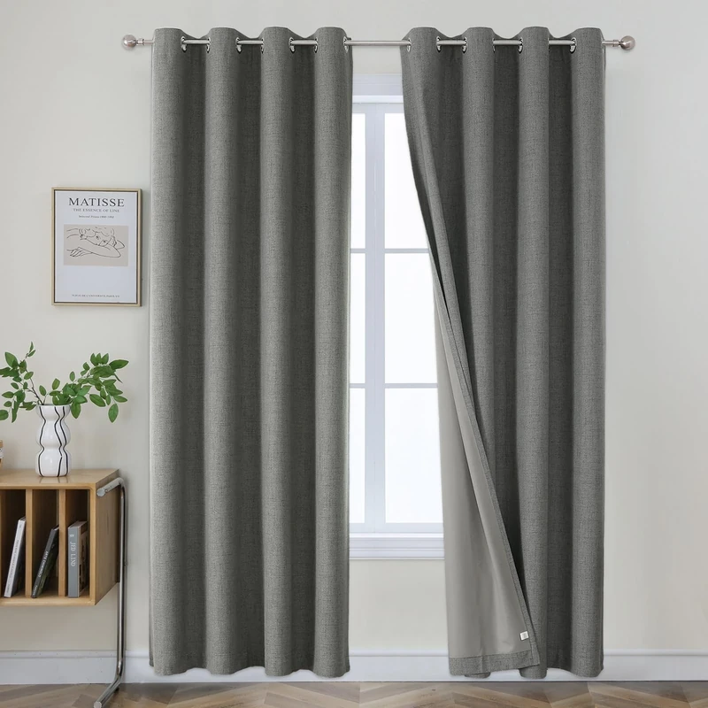 Joydeco Blackout Curtains 95 Inches Long 2 Panels Burg, Room Darkening Curtains for Bedroom, 100% Black Out Textured Thermal Drapes Privacy Protection 2 Panels Set(W42 x L95 Inch, Grey)