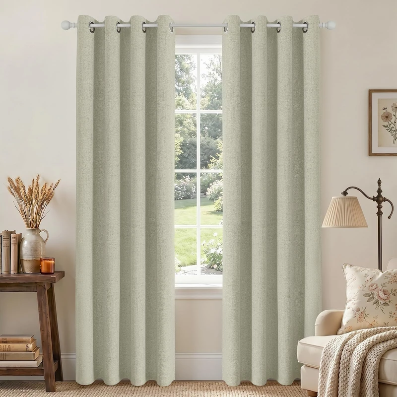 Joydeco Blackout Curtains 84 Inches Long, Light Beige Curtains 84 Inch Length 2 Panels Set for Bedroom Living Room, Thermal Insulated Linen Blackout Curtains with Grommets(42x84 inch, Light Beige) - Image 1
