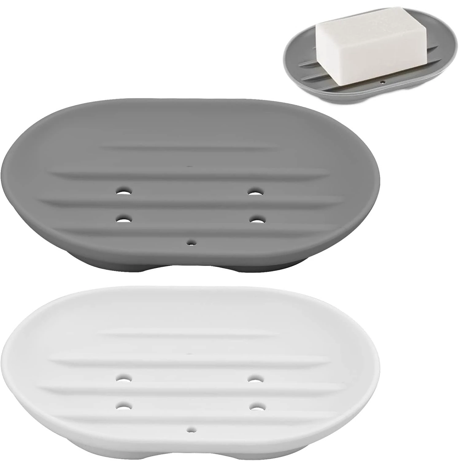 2PCS Silicone Soap Dish, Anti-Slip Soap Holder Flexible, Non-slip and Portable Shower Soap Box, Self Draining Shower Soap Dish for Shower, Bathroom, Kitchen Sponges, Easy Cleaning