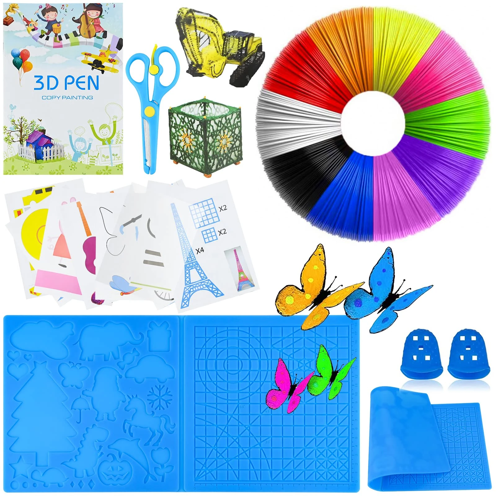 3D Pen Template, 3D Pen Filament PLA, Silicone Pad Stencil, with 2 Finger Protectors and Scissors, Large Silicone Pad 41.2x20.3 cm, 3D Printing Pen Accessories for Beginners