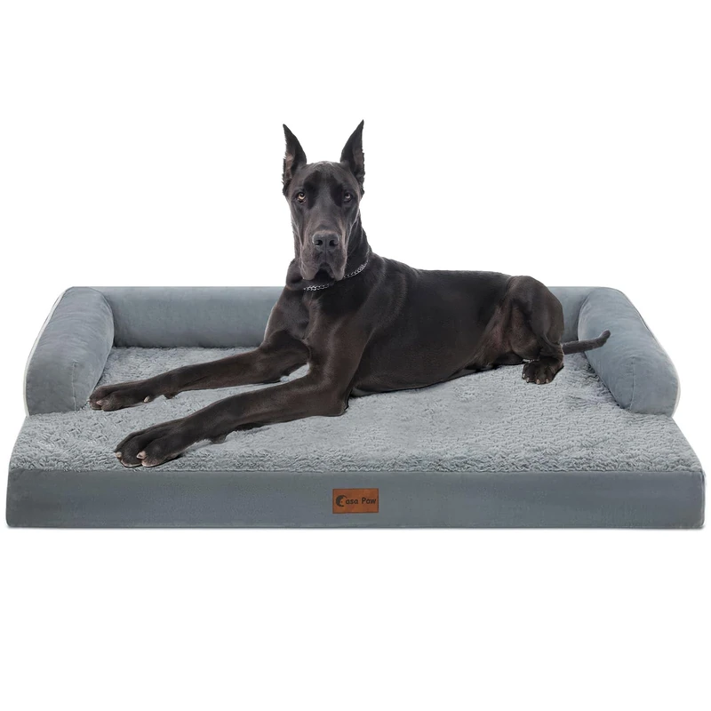 Casa Paw XXL Dog Bed with Bolster, Orthopedic Dog Beds for Extra Large Dogs, Waterproof, XL Size with Removable Washable Cover, Non-Slip Bottom(XXL, Grey)