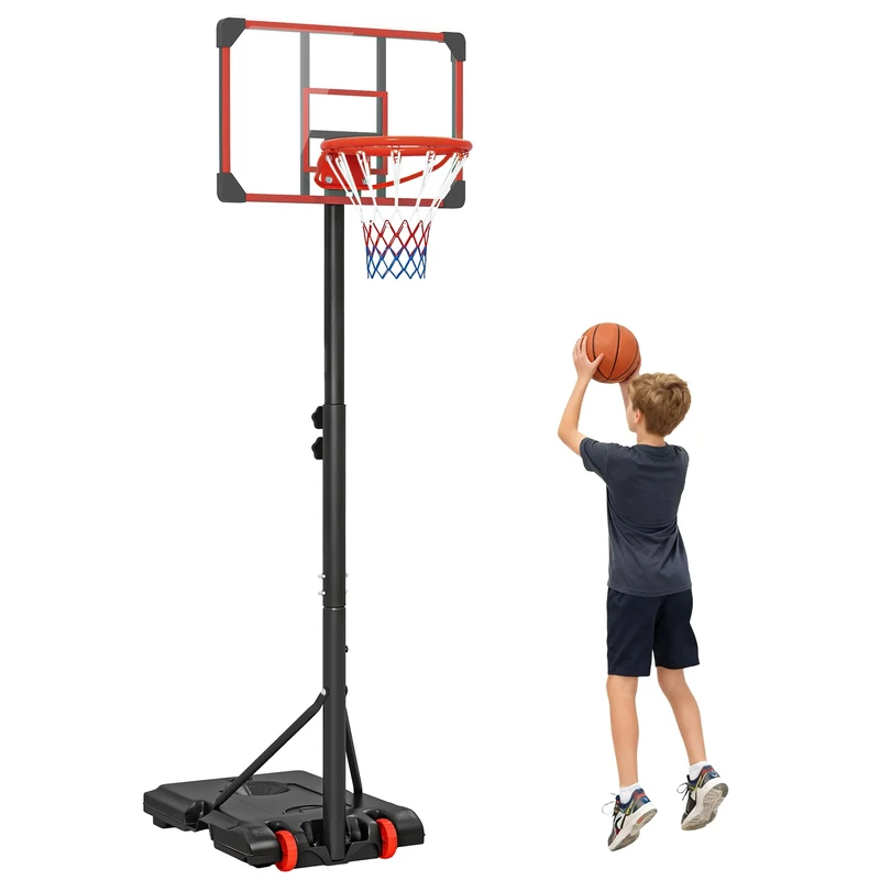 SPORTNOW Height Adjustable Basketball Hoop and Stand with Firm Backboard and Weighted Base, Portable on Wheels, 1.8-2.1m, Red